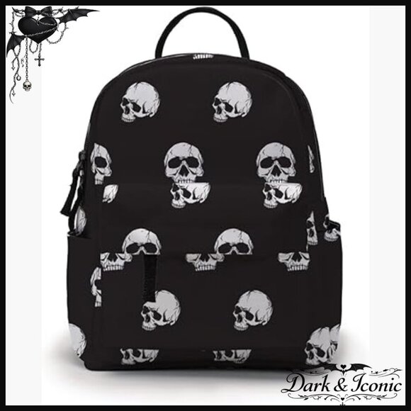 Mini Backpack Waterproof Small Daypack Multi Pocket Skull Print Women